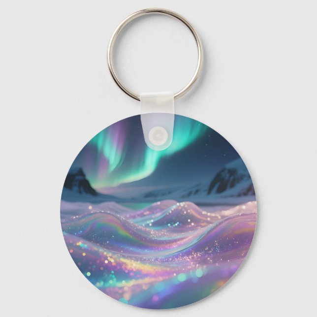 Aurora Borealis Sparkling Waves Fantasy Keychain (Front)
