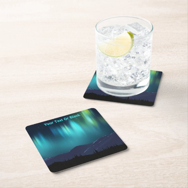 Aurora Borealis Square Paper Coaster (Insitu)