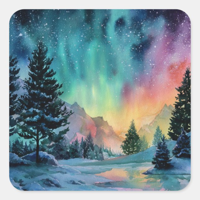 Aurora Borealis Square Sticker (Front)