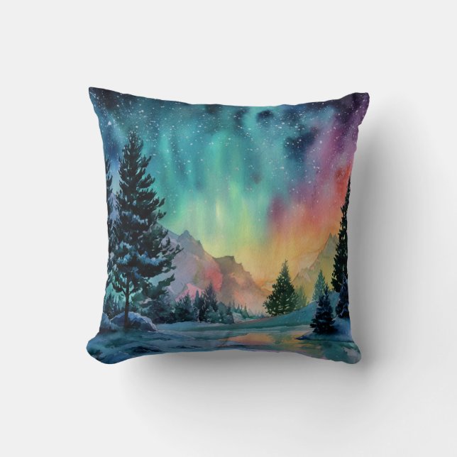 Aurora Borealis Throw Pillow (Front)