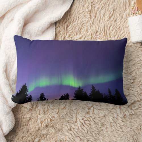 Aurora Borealis  Trees  Manitoba Canada Lumbar Pillow