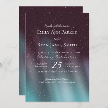 Aurora Borealis Turquois Starry Sky Invitation by happygotimes at Zazzle