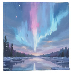 Aurora Borealis Watercolor Northern Lights Painted Cloth Napkin