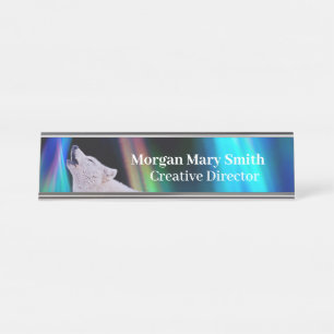 Aurora Borealis Wolf Song Rainbow Name Plate