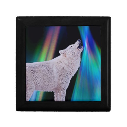 Aurora Borealis Wolf Song  Wooden Keepsake Box