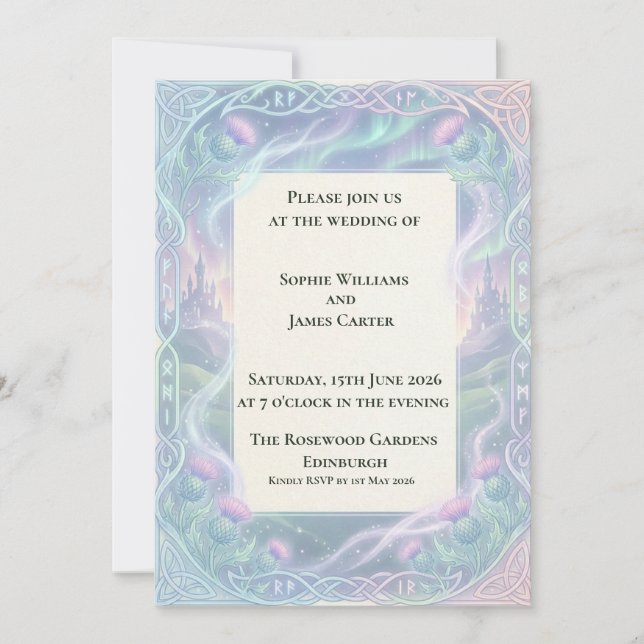 Aurora Celtic Thistle Wedding Invitation (Front)
