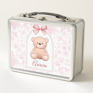 Aurora Custom Pink Teddy Bear Nursery Design Metal Lunch Box