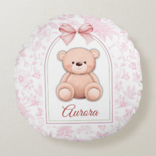 Aurora Custom Pink Teddy Bear Nursery Design Round Pillow