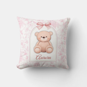 Aurora Custom Pink Teddy Bear Nursery Design Throw Pillow
