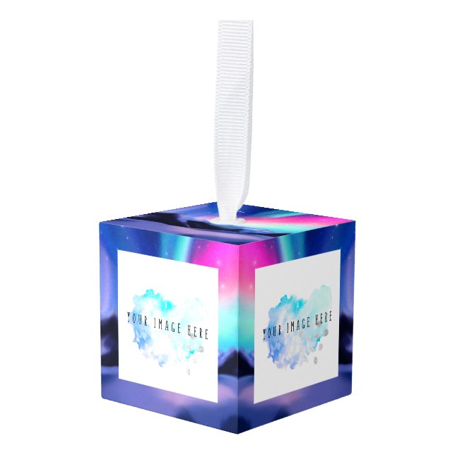Aurora Dreams Cube Ornament (Front Angled)