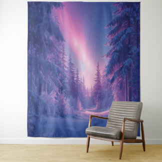 “Aurora Dreams – Enchanted Winter Forest Tapestry