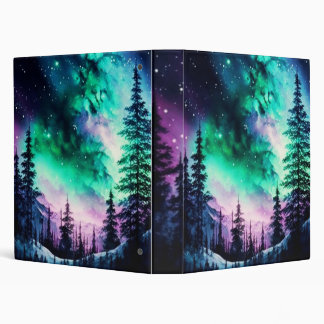 Aurora Evergreen Forest Night Sky Artwork 3 Ring Binder