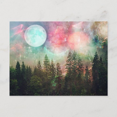 Aurora Forest Full Moon Postcard