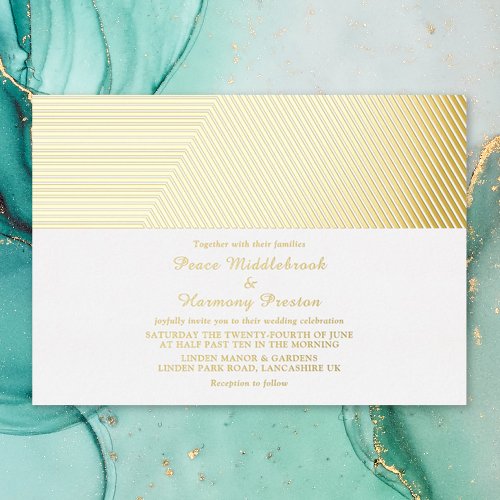 Aurora Gold Stripes Wedding Foil Invitation