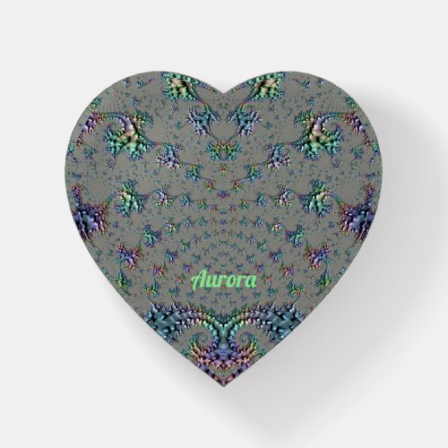 AURORA   Gray Purple Blue Green HEART Paperweight
