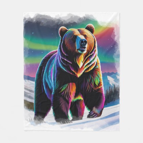 Aurora  Grizzly Bear Wildlife Design Fleece Blanket