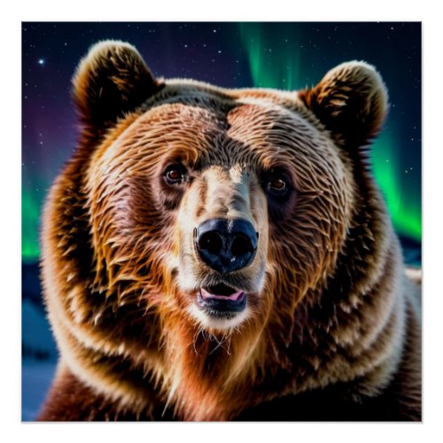 Aurora  Grizzly Bear Wildlife Design Poster