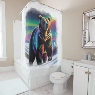 Aurora & Grizzly Bear Wildlife Design Shower Curtain