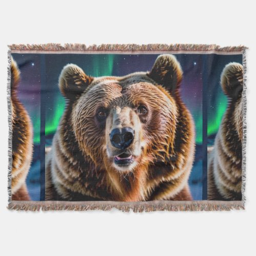 Aurora  Grizzly Bear Wildlife Design Throw Blanket