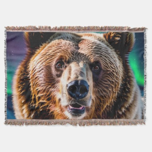 Aurora  Grizzly Bear Wildlife Design Throw Blanket