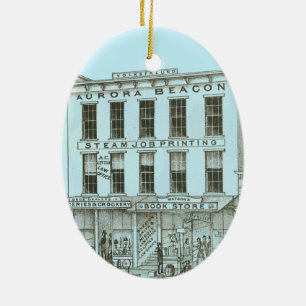 Aurora Illinois Aurora Beacon News 1871 Stone Lith Ceramic Ornament