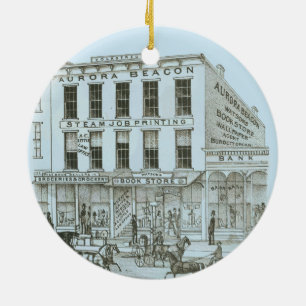 Aurora Illinois Aurora Beacon News 1871 Stone Lith Ceramic Ornament