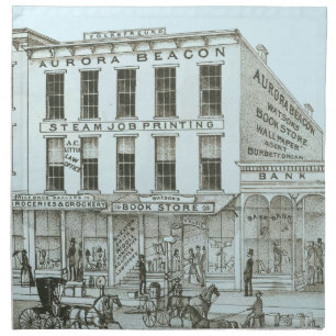 Aurora Illinois Aurora Beacon News 1871 Stone Lith Napkin