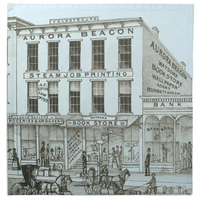 Aurora Illinois Aurora Beacon News 1871 Stone Lith Napkin (Front)