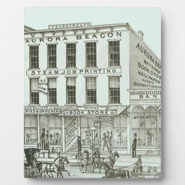 Aurora Illinois Aurora Beacon News 1871 Stone Lith Plaque (Front)