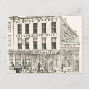 Aurora Illinois Aurora Beacon News 1871 Stone Lith Postcard