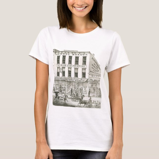 Aurora Illinois Aurora Beacon News 1871 Stone Lith T-Shirt (Front)