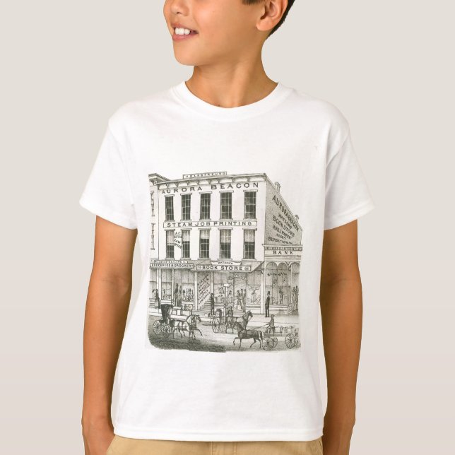 Aurora Illinois Aurora Beacon News 1871 Stone Lith T-Shirt (Front)