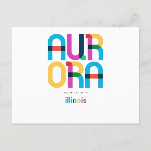 Aurora Illinois Mid Century Pop Art Postcard