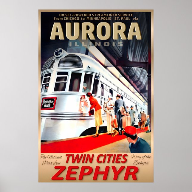 Aurora Illinois Twin Cities Zephyr Burlington Poster (Front)