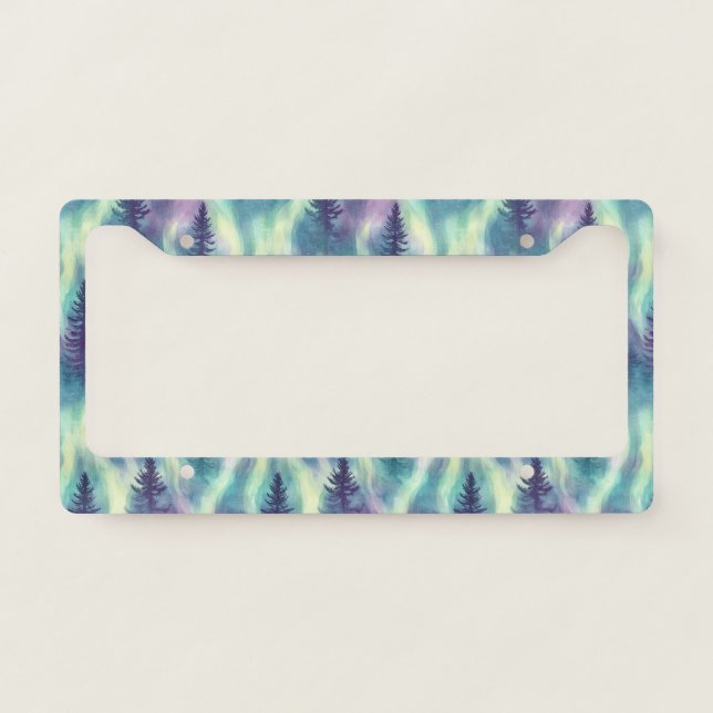 Aurora Landscape Forest Pattern License Plate Frame (Front)