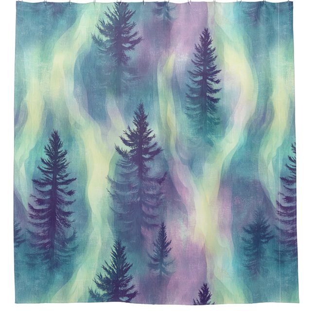 Aurora Landscape Forest Pattern Shower Curtain (Front)