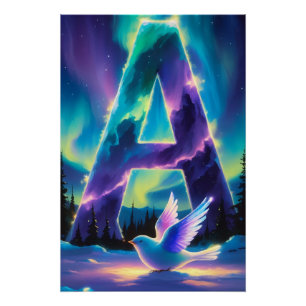 Aurora Letter A Poster   Northern Lights Art Print