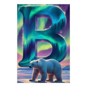 Aurora Letter B Poster Northern Lights Art Print