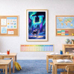 Aurora Letter H Poster   Northern Lights Art Print