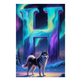 Aurora Letter H Poster Northern Lights Art Print
