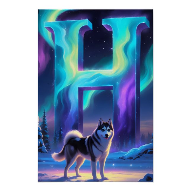 Aurora Letter H Poster | Northern Lights Art Print (Front)