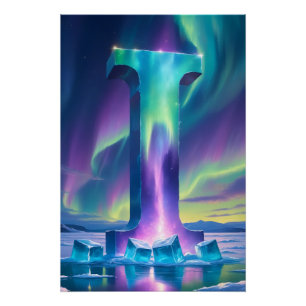 Aurora Letter I Poster   Northern Lights Art Print