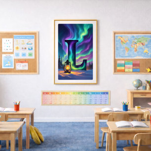 Aurora Letter L Poster   Northern Lights Art