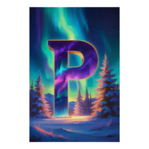Aurora Letter P Poster Northern Lights Art