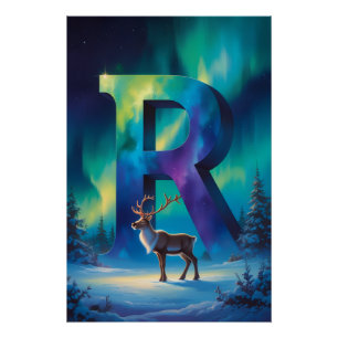 Aurora Letter R Poster Northern Lights Art
