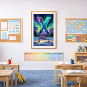 Aurora Letter X Poster   Northern Lights Art