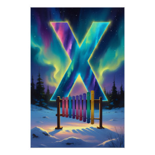 Aurora Letter X Poster   Northern Lights Art