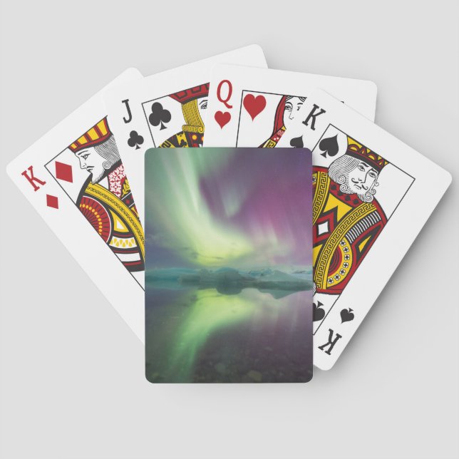 Aurora Lights in Lagoon | Jokulsarlon, Iceland Poker Cards (Back)