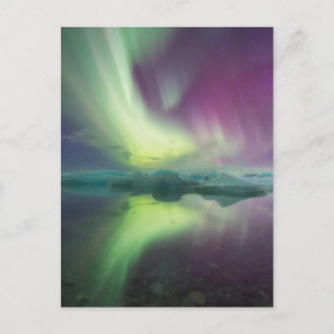 Aurora Lights in Lagoon Jokulsarlon, Iceland Postcard