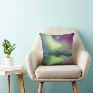 Aurora Lights in Lagoon | Jokulsarlon, Iceland Throw Pillow